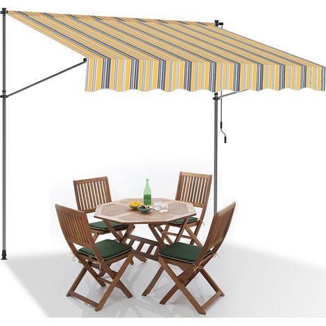 Jiubiaz Tenda da balcone gialla e blu, 400x120 cm, regolabile, protezione UV, per esterni