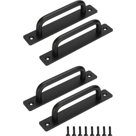 Parti della maniglia della porta scorrevole del fienile, con piastra in acciaio inossidabile per porte del fienile, armadi, nero, distanza tra i fori 128 mm (1/5)