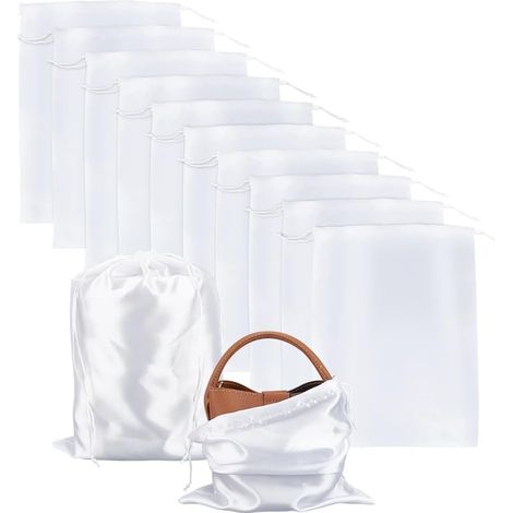 12 sacs à poussière blancs en satin, sacs anti-poussière avec cordon de serrage, petit format, sacs de rangement, sacs de protection contre la poussière pour emballer sacs à main, sacs à main, chaussu (1/5)