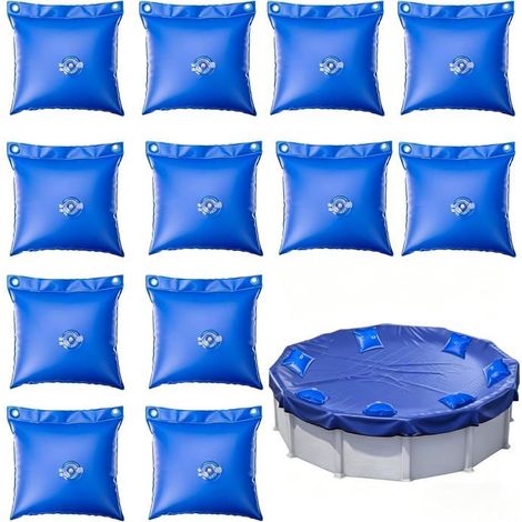 BelleRise - 12pcs Sacs d'eau Lourds–PVC Épais Anti-Gel ,Anti-Déchirure –pour Couverture de Piscine ,Appareil Couverture ,Abri – Bleu (1/5)