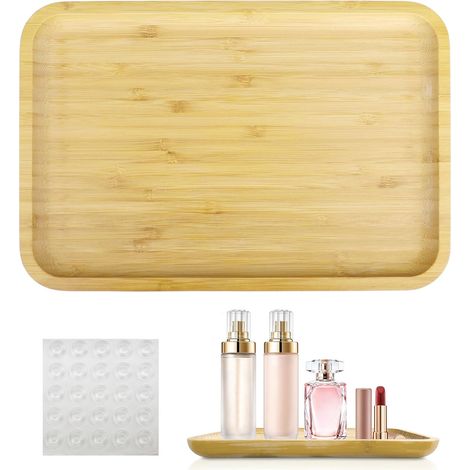 Bandeja rectangular de madera – 30×20×2 cm – para té, café, cosméticos, baño – multiusos