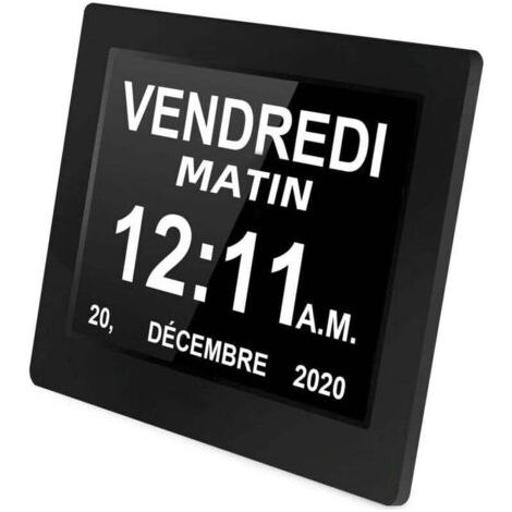 8 Pouces Horloge numérique Horloge de Jour Grand écran réveil Horloge Murale horloge Alzheimer pour parents (Noir) (1/4)