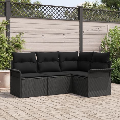 vidaXL Garden Sofa Set with Cushion 4 pcs Black Poly Rattan (1/5)