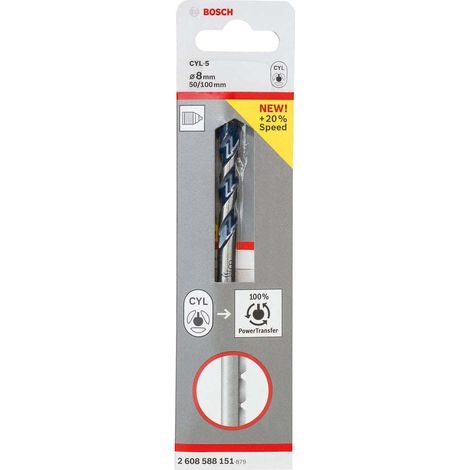 Bosch Accessories CYL-5 2608588151 Acciaio Punta per calcestruzzo 8 mm Lunghezza totale 100 mm Alberino cilindrico 1 pz (1/4)