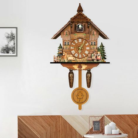 Antike Holz Kuckucksuhr Arbeitszimmer Hölzern Wanduhren Dekorative Bauernuhr Schwarzwälder Vintage Holz Vogel Wanduhr Geschenk (1/5)