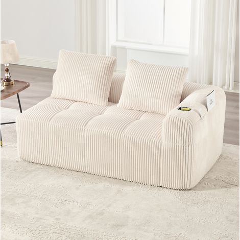 Divano 2 posti in corduroy beige 158 cm con tasche laterali e portabicchieri (1/5)