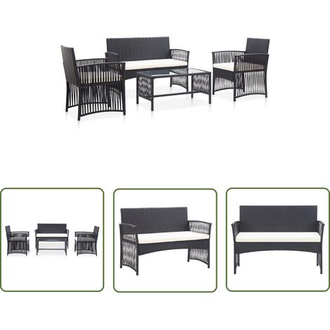 The Living Store Salon de jardin 4 pcs avec coussin Résine tressée Noir - Salon De Jardin - Mobilier De Jardin - Ensemble De Salon - Meubles De Jardin - Terrasse (1/5)
