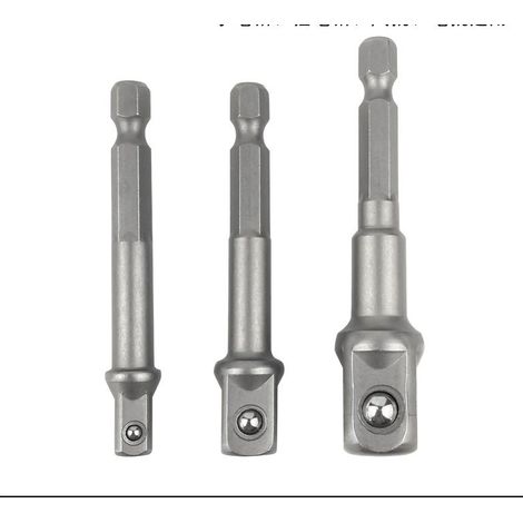Adaptateur 6 pans vers 1/4, 1/2, 3/8 carré - 3 pièces adaptateur douille hexagonale adaptateur douille clé à douille jeu d'écrous rallonge de connexion pour tournevis sans fil (1/5)