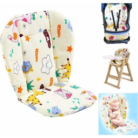 Coussin chaise haute bébé en coton – Motifs animaux colorés – Dimensions 67 x 47 x 35 cm – Compatible avec chaises hautes et porte-bébés (1/5)