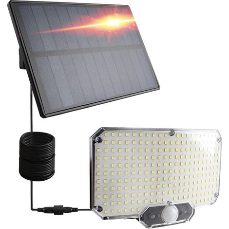Split Lampe solaire extérieure et intérieure avec télécommande, 234 LED avec câble de 4,5 m et détecteur de mouvement, 300 lm, 6500 K, 3 modes, étanche IP65, applique murale solaire pour abri, garage (1/5)