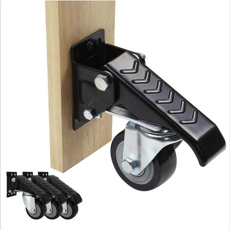 Lot de 4 Roulettes rétractable pivotantes pour meuble et établi Ø 65 mm - 225Kg