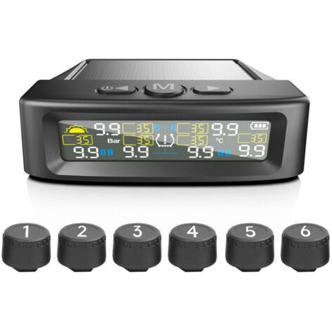 TPMS Système de Surveillance de la Pression des Pneusà 6 Roues,9.9 bar/144 PSI Max,Charge Solaire et USB,pour camions, caravanes,Bus (1/5)