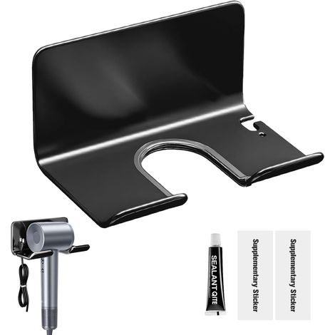 Support Mural pour Sèche-Cheveux et Outils de Coiffure - Installation Facile sans Perçage - Design Moderne et Élégant - Durable et Stable - Économie d'Espace - Convient à la Plupart des Modèles - Noir (1/5)