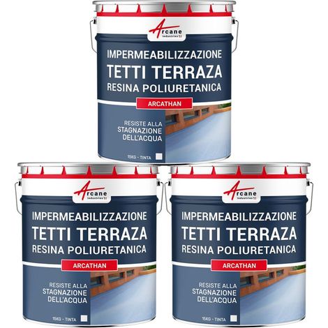 Guaina liquida per terrazzi, Guaina impermabilizzante ARCATHAN - 3 x 15 kg Bianco - ARCANE INDUSTRIES