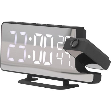Réveil Projection Miroir Écran, Radio, Température, USB, Snooze 180°, Horloge Numérique Projection Humidité