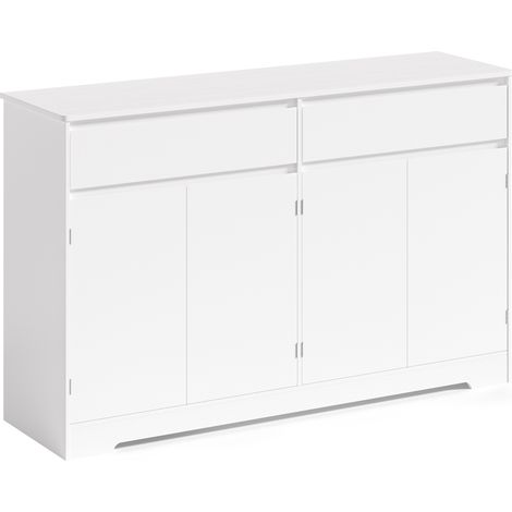 Buffet de Cuisine Bealife Meuble de Rangement en bois avec 2 Tiroirs 2 Étagères Réglables et 4 Portes Blanc 140 x 89 x 40 cm pour Salle à Manger Entrée