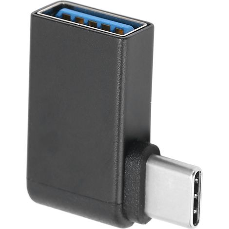 Adaptateur USB C Femelle vers USB 3.0 Mâle à Angle Droit Noir pour Connexion OTG