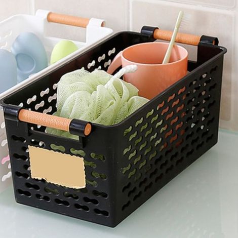 Aufbewahrungskorb aus Kunststoff mit Multifunktionsgriff, belüftet, tragbar – ideal für Büro, Bad, Küche und Kosmetik. (1/5)