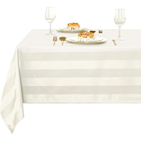 Tischdecke wasserabweisend abwaschbar 140x240cm Elfenbein gestreift