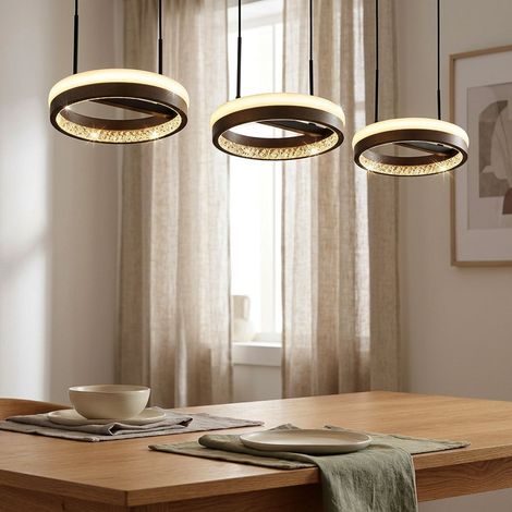 Hängelampe Pendellampe Esszimmerlampe grau Kristalle 3 flammig CCT LED H 150 cm (1/5)