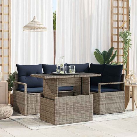 vidaXL Set Divano da Giardino 5 pcs Grigio e Blu Navy polyrattan (1/5)