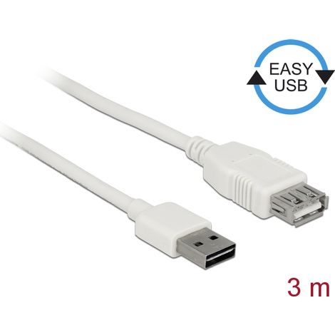 Delock Alargador Cable EASY-USB 2.0 Tipo-A macho  USB 2.0 Tipo-A hembra blanco 3 m