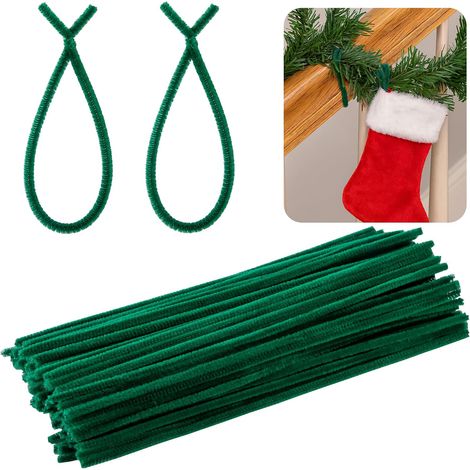 Paquete de 100 guirnaldas navideñas esponjosas - 30 cm - Verde - Flexible - Decoración navideña - Reutilizable - Para Navidad, Halloween, fiestas, patio, pared, puerta exterior (1/5)