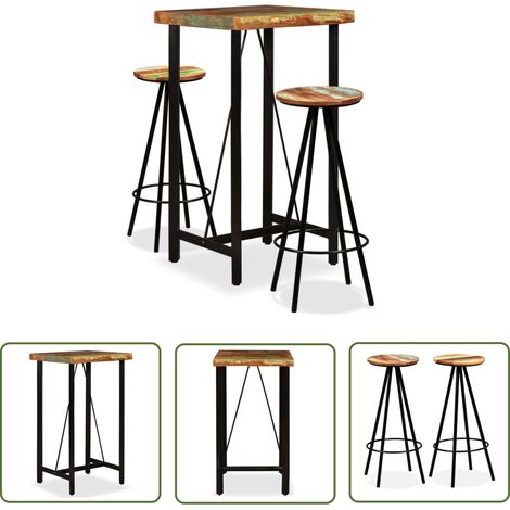 The Living Store 3-tlg. Bar-Set Altholz Massiv - Industriel Design - Bar Set - Altholzmöbel - Kücheninsel - Wohnzimmer Dekoration (1/5)