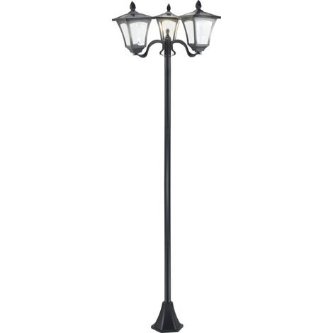 Lanterne solaire 3 flammes en acier inoxydable IP44 noire pour jardin 51,5 x 47 x 182,5 cm (1/5)