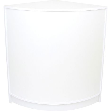 Mostrador Esquinero Curvo CM60 MDF Blanco 60x60x90cm Diseño modular compacto 3 estantes Ideal para tiendas y comercios Fácil Montaje Mostrador Recepción Expositor Comercial Mesa Recepción