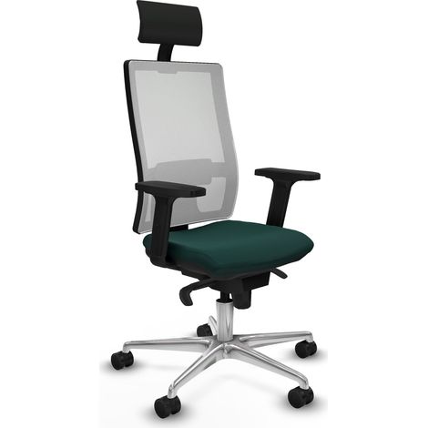 Horna sincro malla blanca similpiel verde botella brazos 2D base aluminio cabecero fijo ruedas 65mm nailon (1/5)