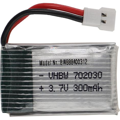 vhbw Batería recargable compatible con XH 2.54 2P clavija (m) para modelismo por ej. coche carreras, avión (300mAh, 3,7V, Li-poli, 34 x 20 x 8,5mm)