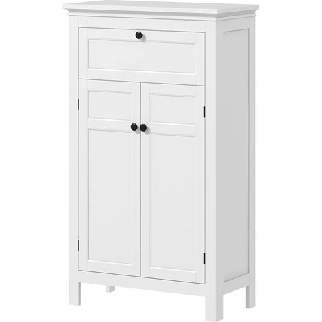 Meuble salle de bain blanc sur pied avec tiroir et étagères réglables, hauteur 102,5 cm