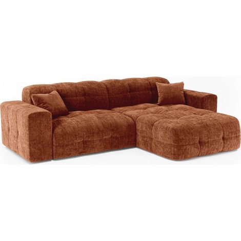 Canapé angle droit 5 places en velours gaufré terracotta COCOON (1/5)
