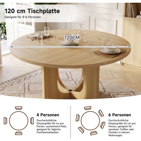 Table ronde 120x120 cm pour 4-6 personnes, design classique scandinave minimaliste, couleur chêne, sans chaises, meuble salle à manger élégant et fonctionnel. (1/5)
