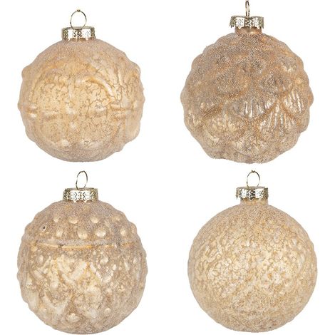 Lot de 4 boules de Noël en verre jaune 10 cm pour décoration de sapin classique - PANGIVO (1/5)