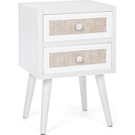 Bizzotto Mobiletto Comodino Montiel 2 Cassetti Bianco e Noce 37x31,5x56 cm (1/5)
