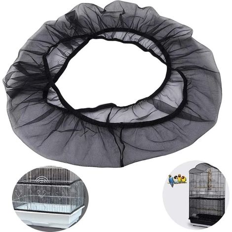 Filet de Protection pour Cage à Oiseaux, Extensible en Nylon Respirant, Housse Anti-Poussière pour Petits Animaux et Perruches, Lot de 1, Noir (1/5)