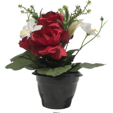 Pot pour les Tombes de Rose, Alstromeria et Orchidée artificiels pour la Toussaint Rouge - couleur: Rouge