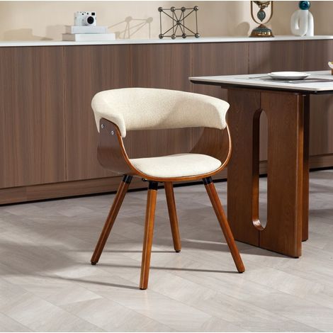 Chaise de salle à manger beige en polyester, pieds en bois, dossier incurvé HAVRYA (1/5)