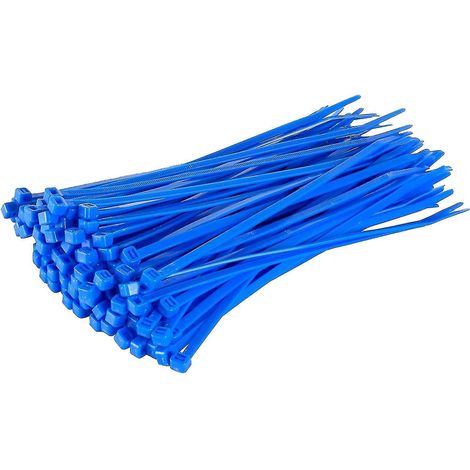 Lange, robuste silberne Kabelbinder, 370 mm x 4,8 mm, 100er-Packung, mit hochwertigem Nylon-Reißverschluss (200 mm x 2,5 mm), blau