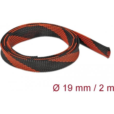 Delock Funda trenzada estirable 2 m x 19 mm, color negro-rojo