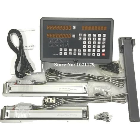 DRO 2 axes, Résolution 0,005 mm, Longueur de déplacement 50-1000 mm, Plage de tension AC 80V-240V, Pas de barre 20 um, Échelle linéaire en verre optique (1/5)