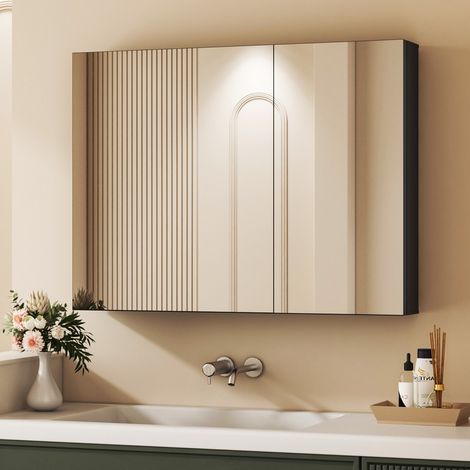 Spiegelschrank Schwarz 80x60 cm Spiegelschrank Bad Spiegelschränke Badschrank Badezimmer Spiegelschrank Medizin Kabinett Wandschrank