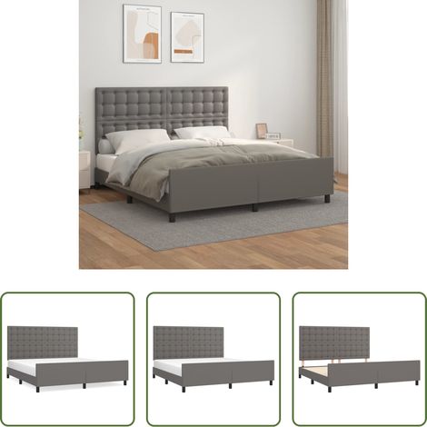 Tête de lit réglable - Cadre de lit sans matelas gris 160x200 cm similicuir (1/5)