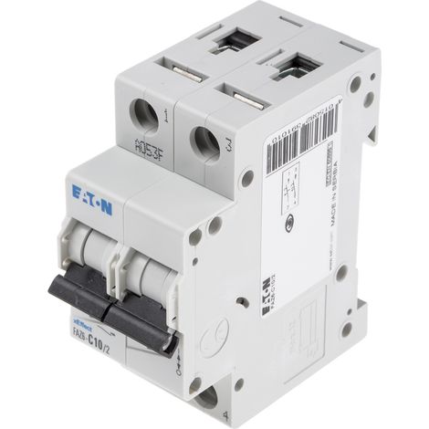 Disjoncteur Eaton Eaton Moeller 2P, 10A, pouvoir de coupure 6 kA, montage rail DIN ( Prix pour 1 )