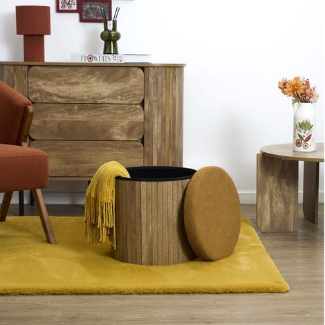 Pouf Rond - HOME DECO FACTORY - Jules - Côtelé - Jaune (1/4)