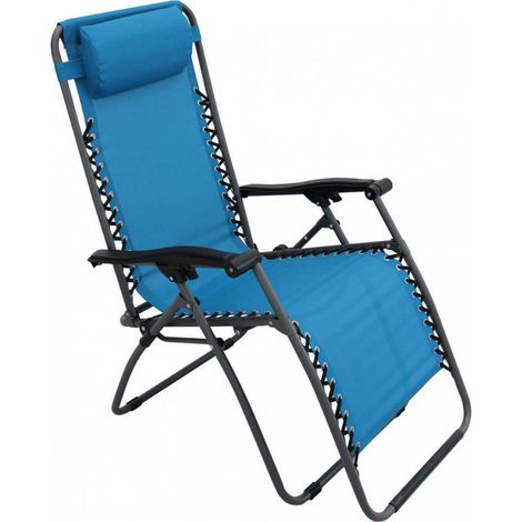 Sedia Sdraio Zero Gravity Reclinabile Pieghevole 88x65x110 h cm in Textilene Blu (1/2)