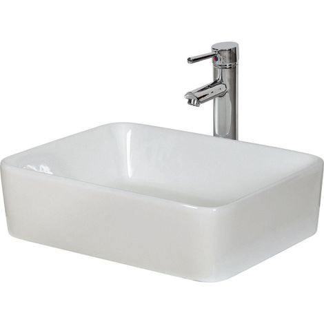 Aufsatzwaschbecken L.48 x T.37 cm weiße Keramik SOLIA