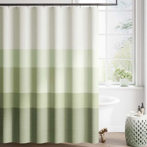 Rideau de douche dégradé à rayures colorées 180x180 cm, tissu textile lavable en polyester déperlant, design moderne, vert (1/5)